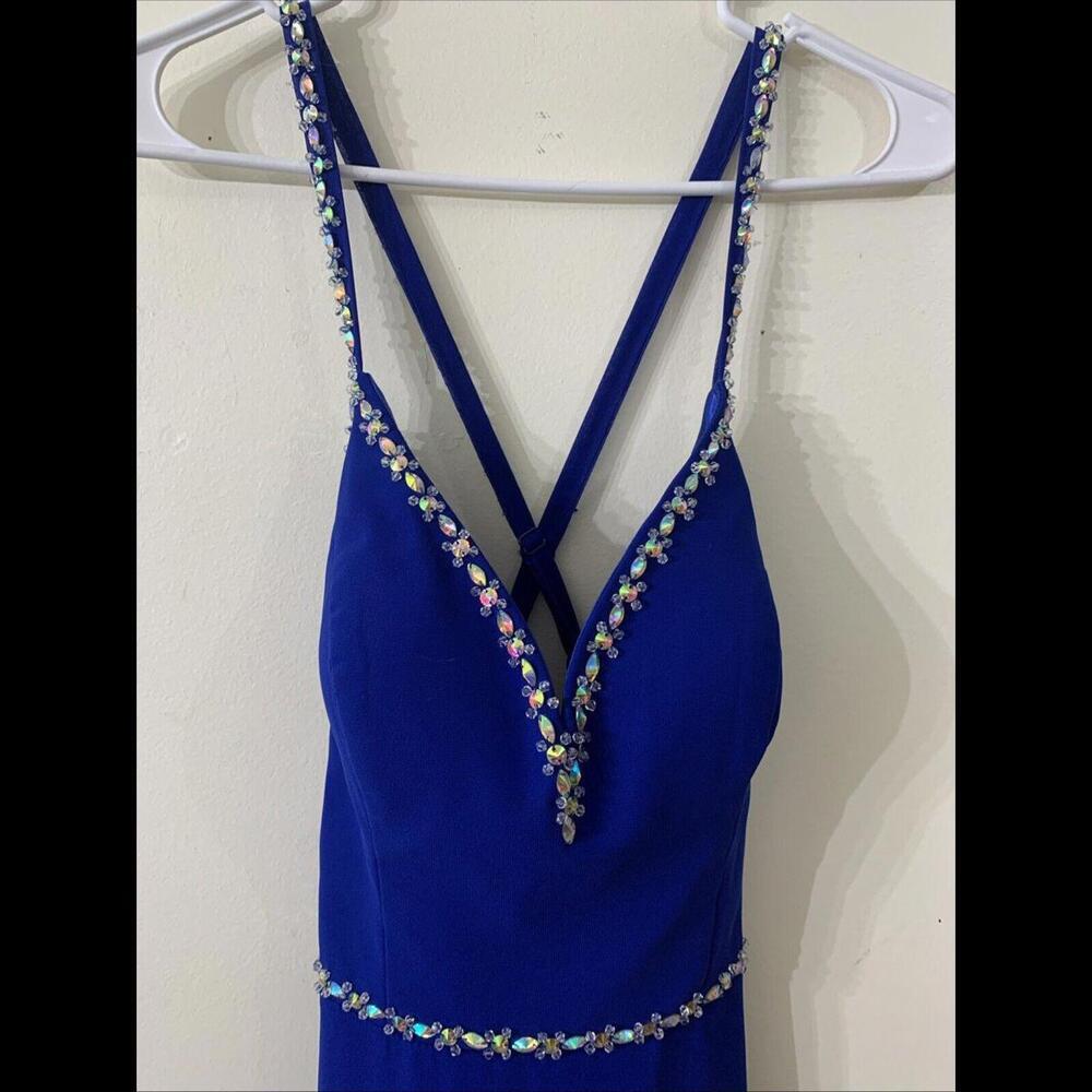 VTG Y2K blue Prom Gown dress rainbow rhinestones women juniors sz 9 fairy halter